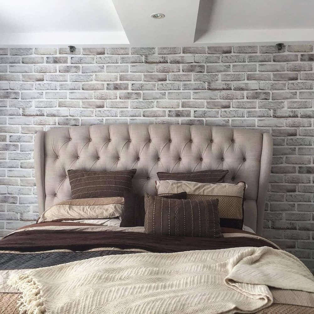 brick wallpaper in bedroom